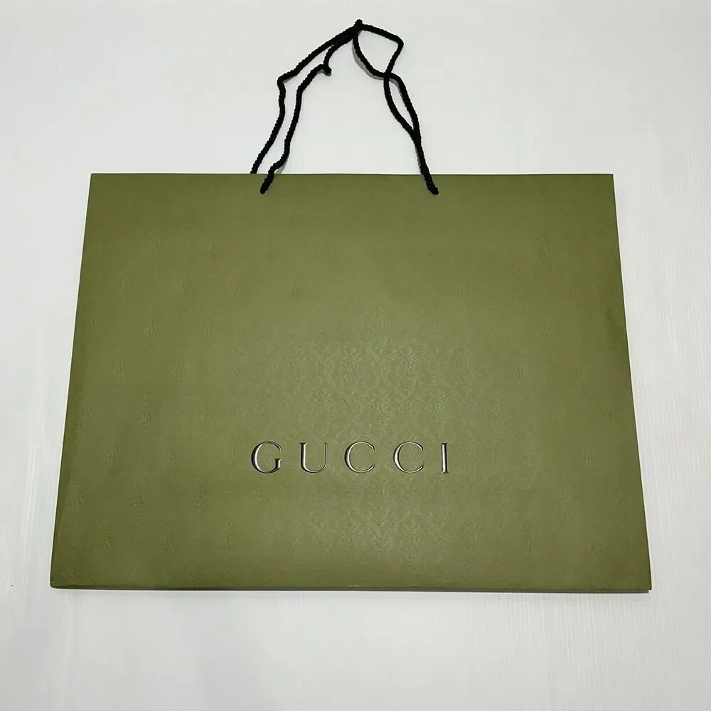GUCCI Authentic 29x22x10 Paper Shopping Gift Bag Tote Green Damask Embossed